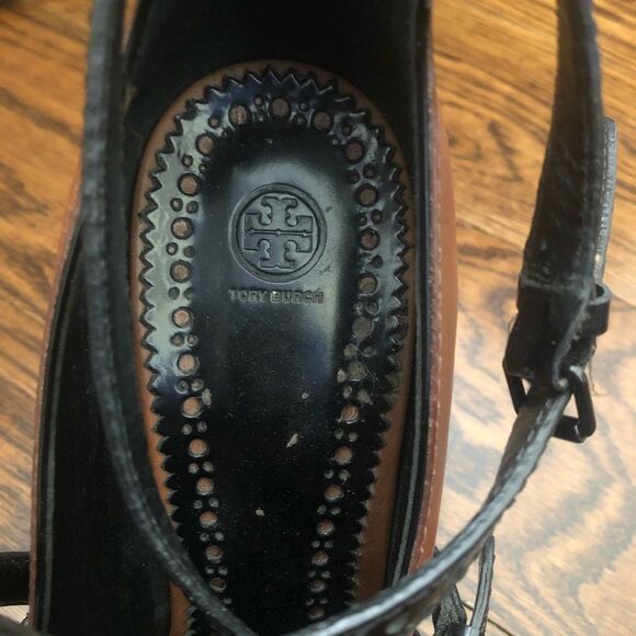 TORY BURCH Women’s Judith Honey Brown and Black Size 9M Stiletto Heels - Picture 9 of 15